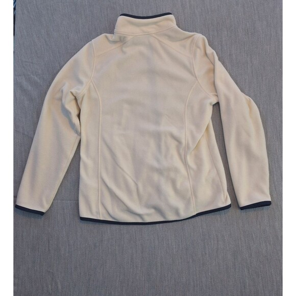 LL Bean Jacket Womens Medium Ivory Full Zip Lightweight Fleece Mock Neck Logo - Picture 16 of 16